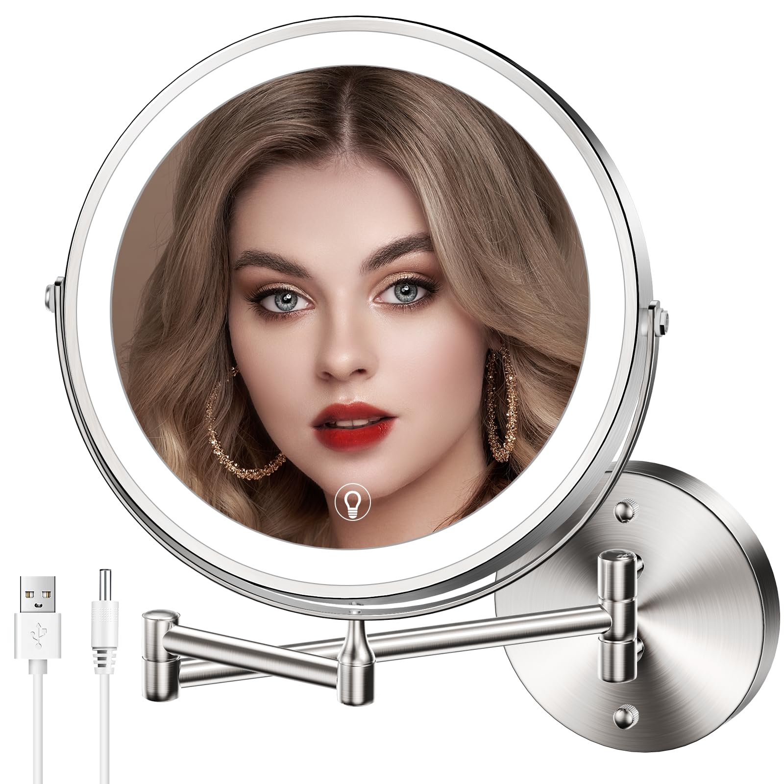 MNIENT wall-mounted makeup mirror 8inch LED with even lighting for precise makeup.