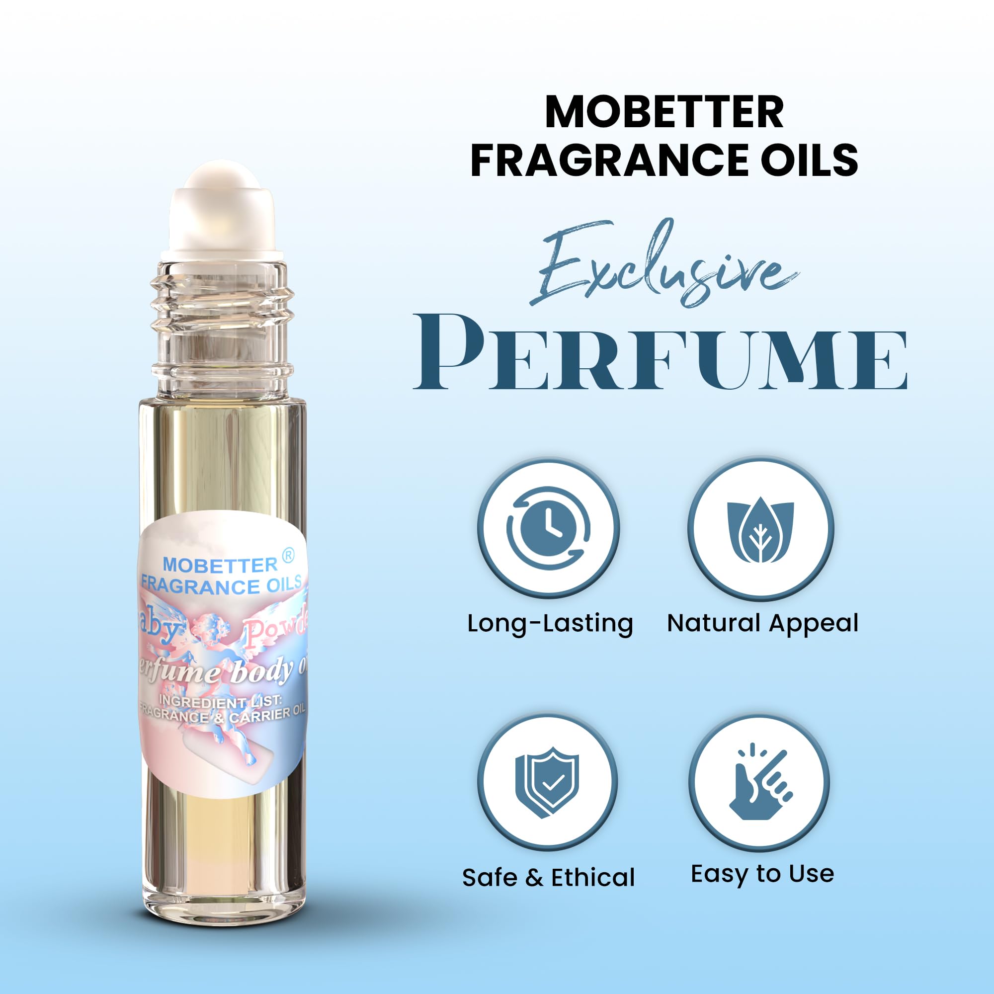 MOBETTER Baby Powder Perfume envase compacto, ideal para viajes.