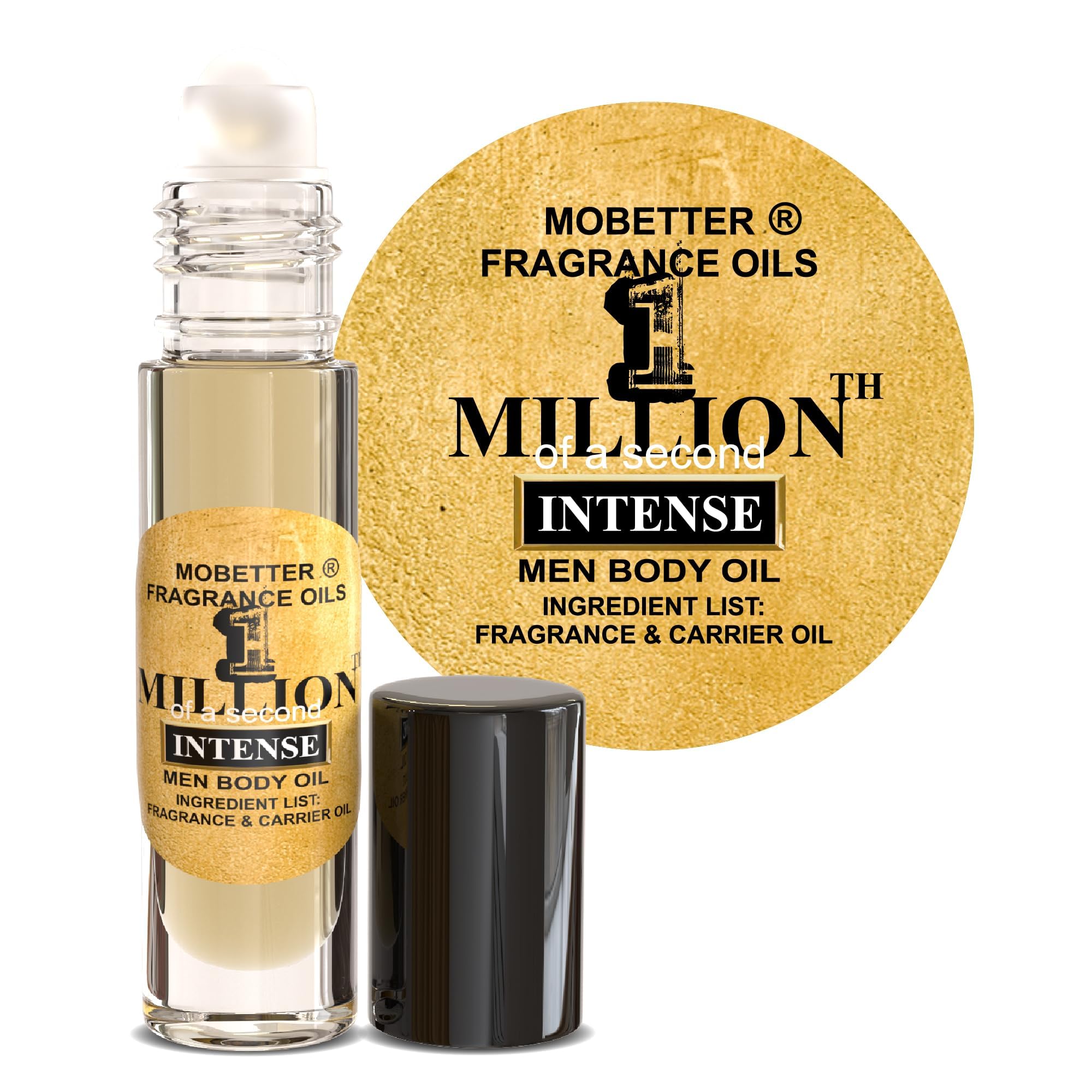 MOBETTER FRAGRANCE OILS 1 Millionth Second Intense Men Cologne bottle with lasting aroma.