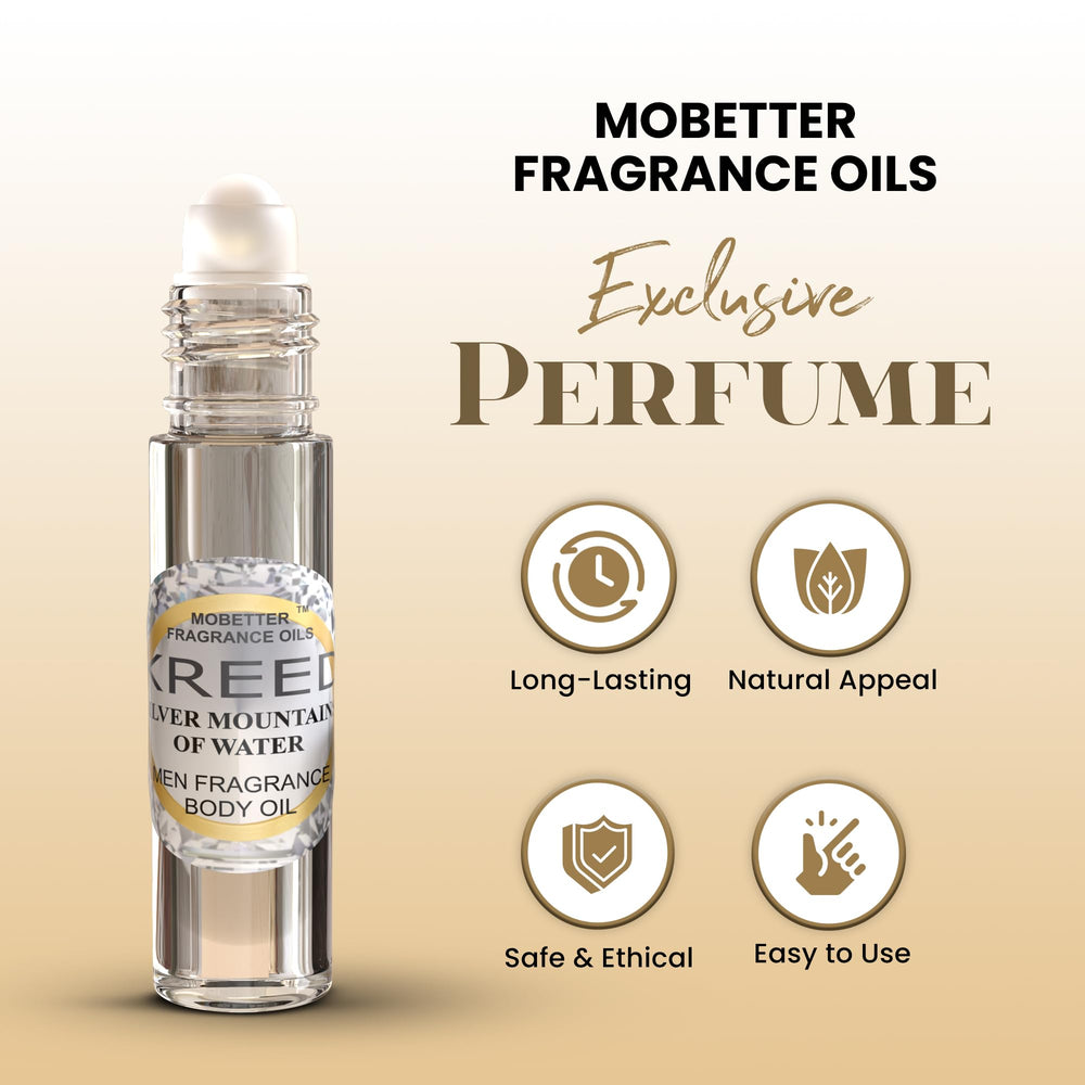 MOBETTER FRAGRANCE OILS Kreed Silver Mountains of Water side-view premium glass bottle durability