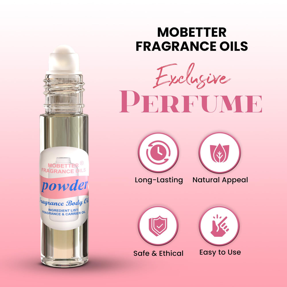 MOBETTER FRAGRANCE OILS powder fresh closeup cap emphasizes premium fragrance oil quality.