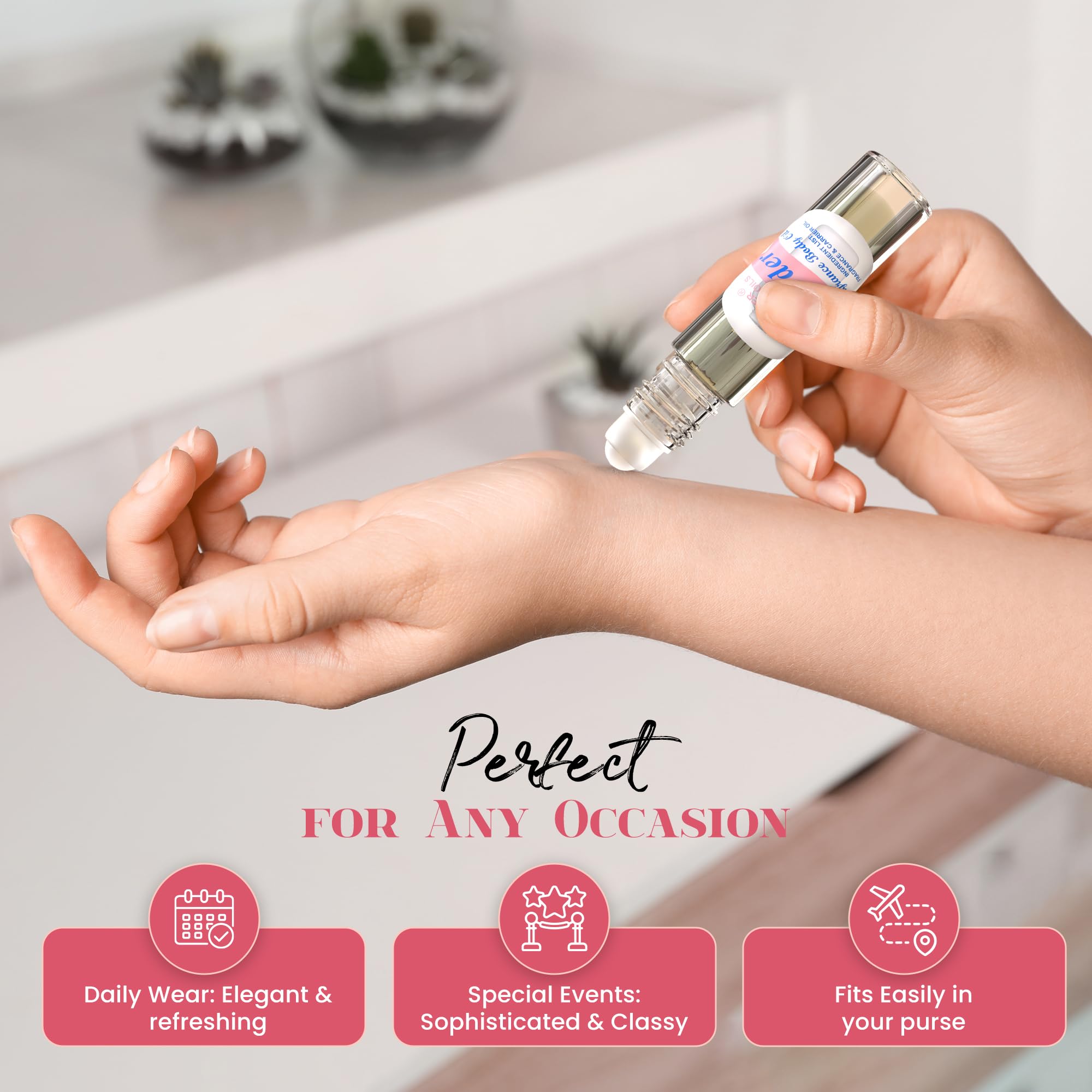 MOBETTER FRAGRANCE OILS powder fresh travel-size bottle fits easily in bags for refreshment.