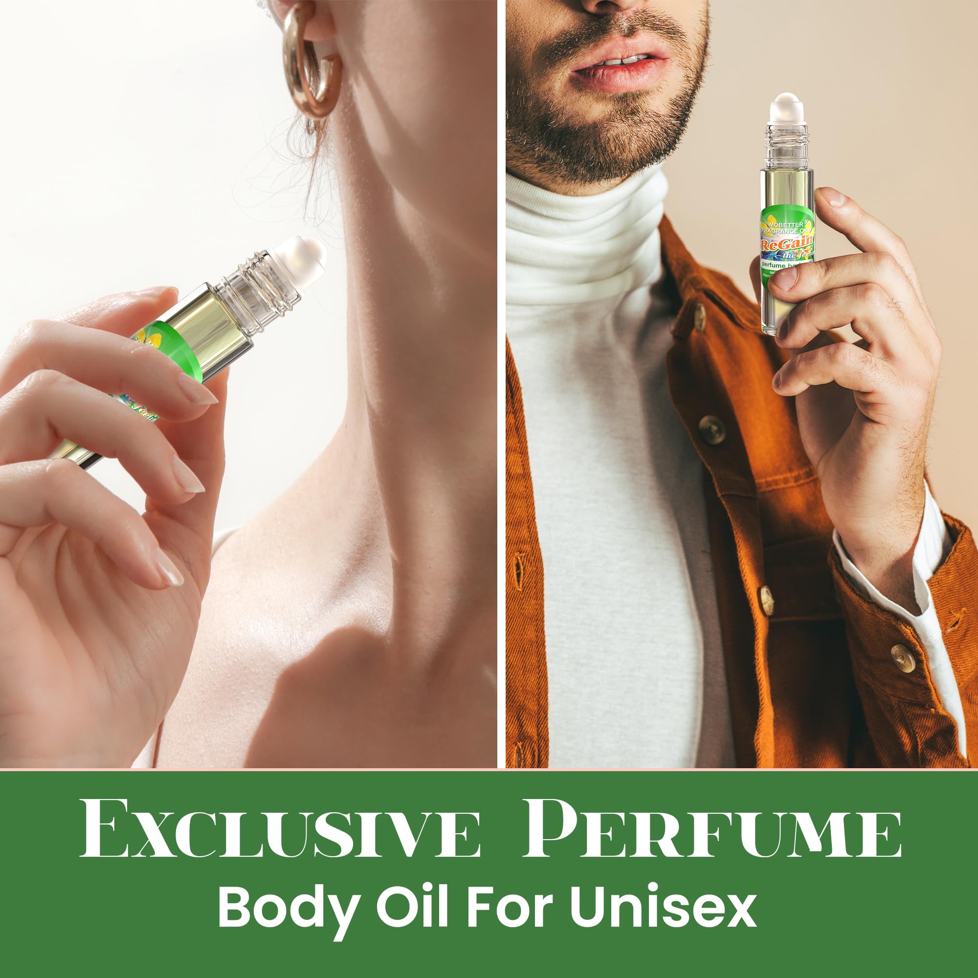 MOBETTER FRAGRANCE OILS ReGain The Feeling packaging communicates a travel-friendly luxury experience.