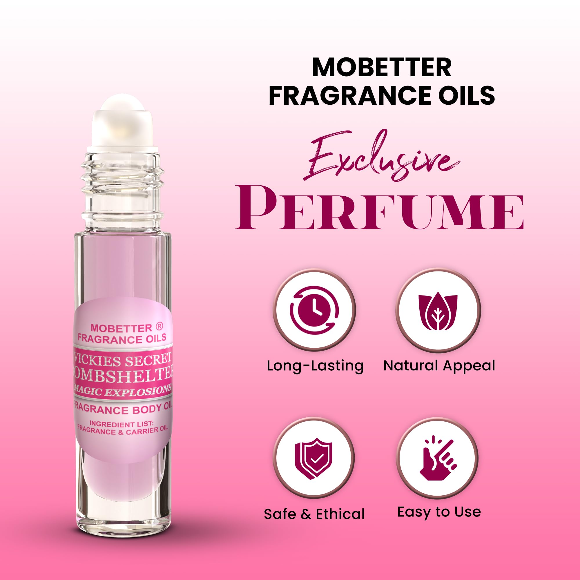 MOBETTER FRAGRANCE OILS Vickies Secret Bombshelter packaging highlighting purity and standalone impression.