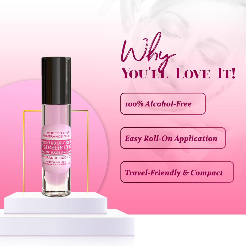 MOBETTER FRAGRANCE OILS Vickies Secret Bombshelter roll-on for on-the-go fragrance with no alcohol.