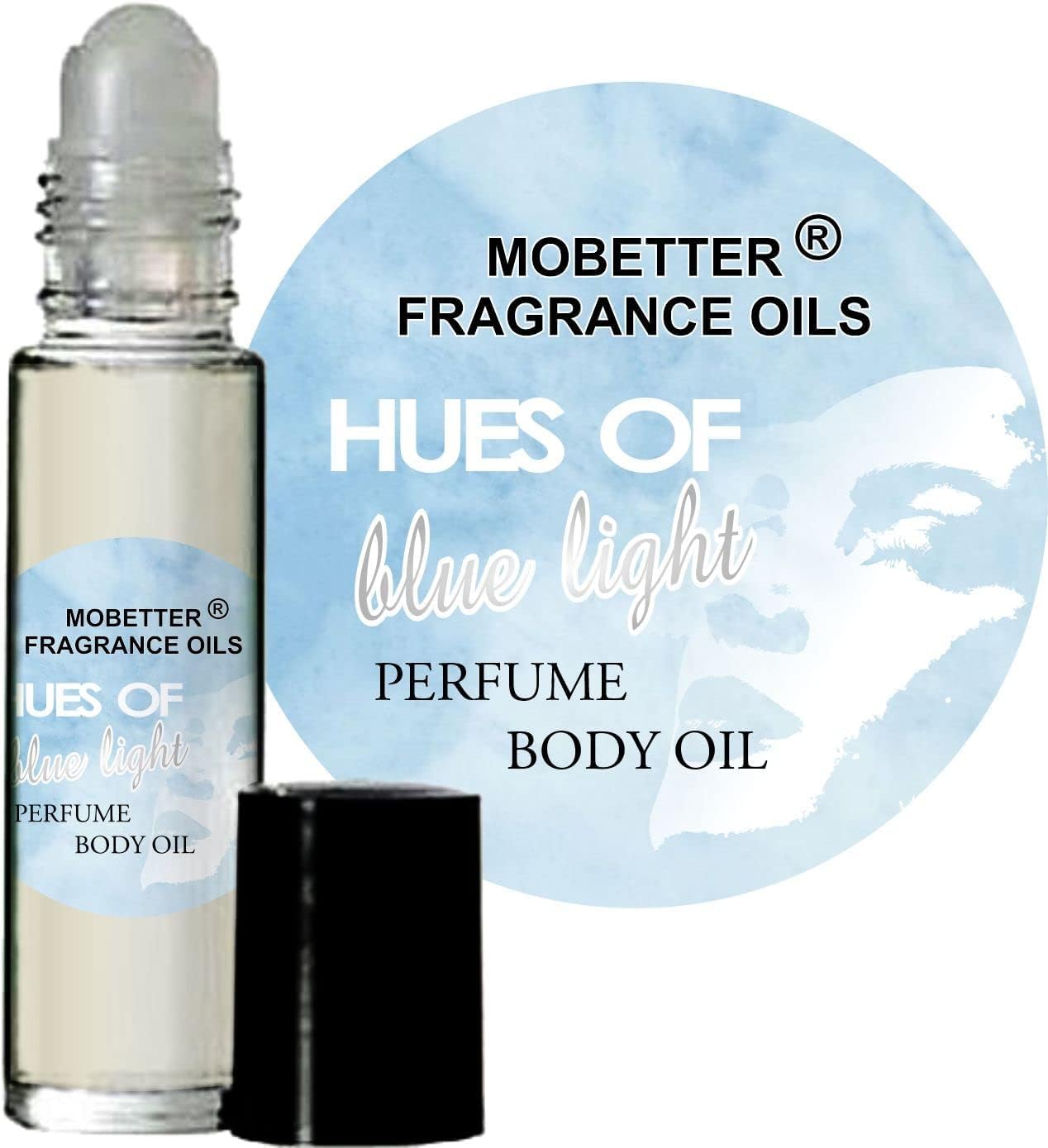 Mobetter Hues Blue Light bottle closeup for easy travel fragrance on the go.
