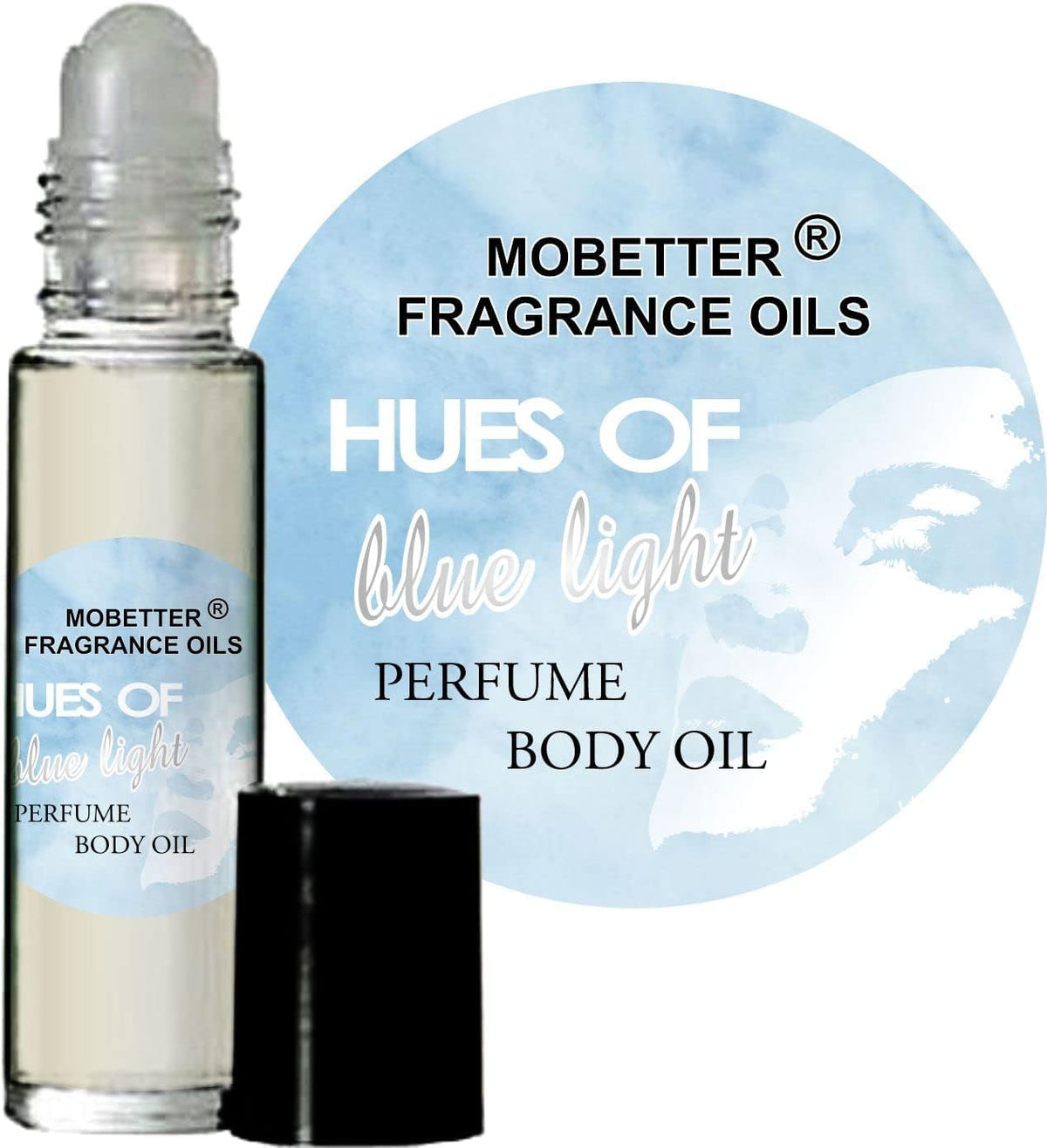 Mobetter Hues Blue Light bottle closeup for easy travel fragrance on the go.