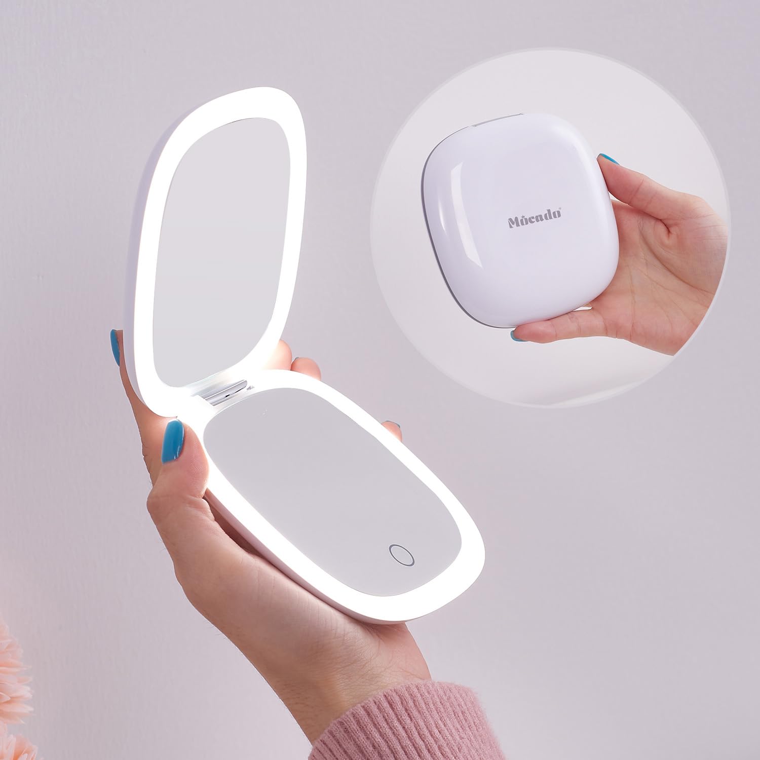 Mocado compact LED mirror front view for portable makeup checks on the go