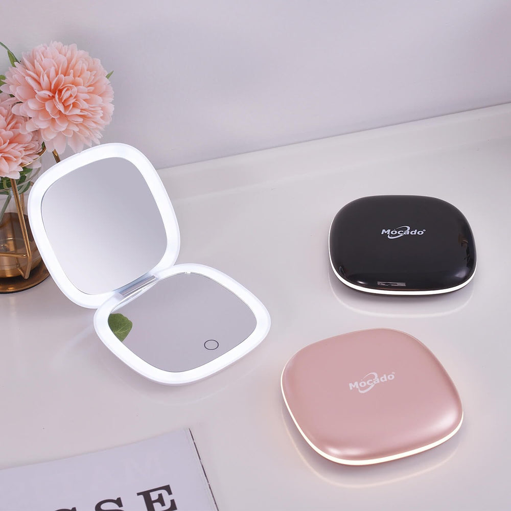 Mocado compact LED mirror packaged, gift-ready and compact