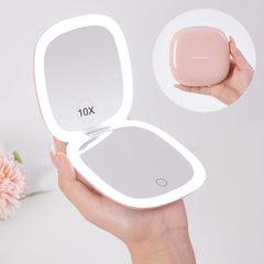 Mocado compact LED travel mirror with 1x magnification for quick makeup checks.