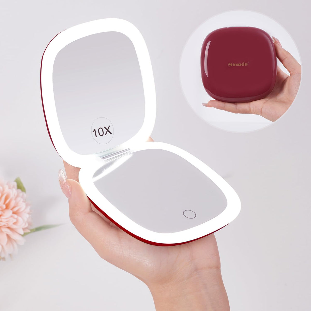 Mocado compact LED travel mirror front view with light for makeup