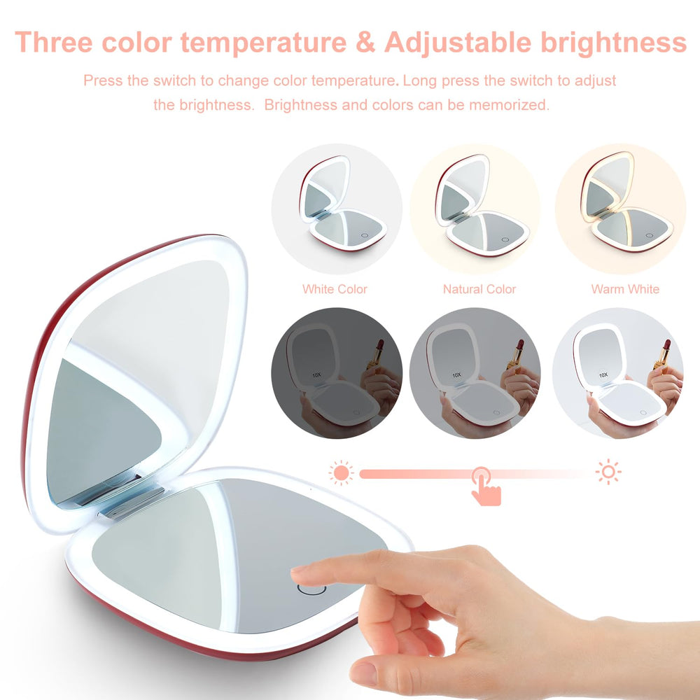 Mocado USB-rechargeable travel mirror being charged on the go