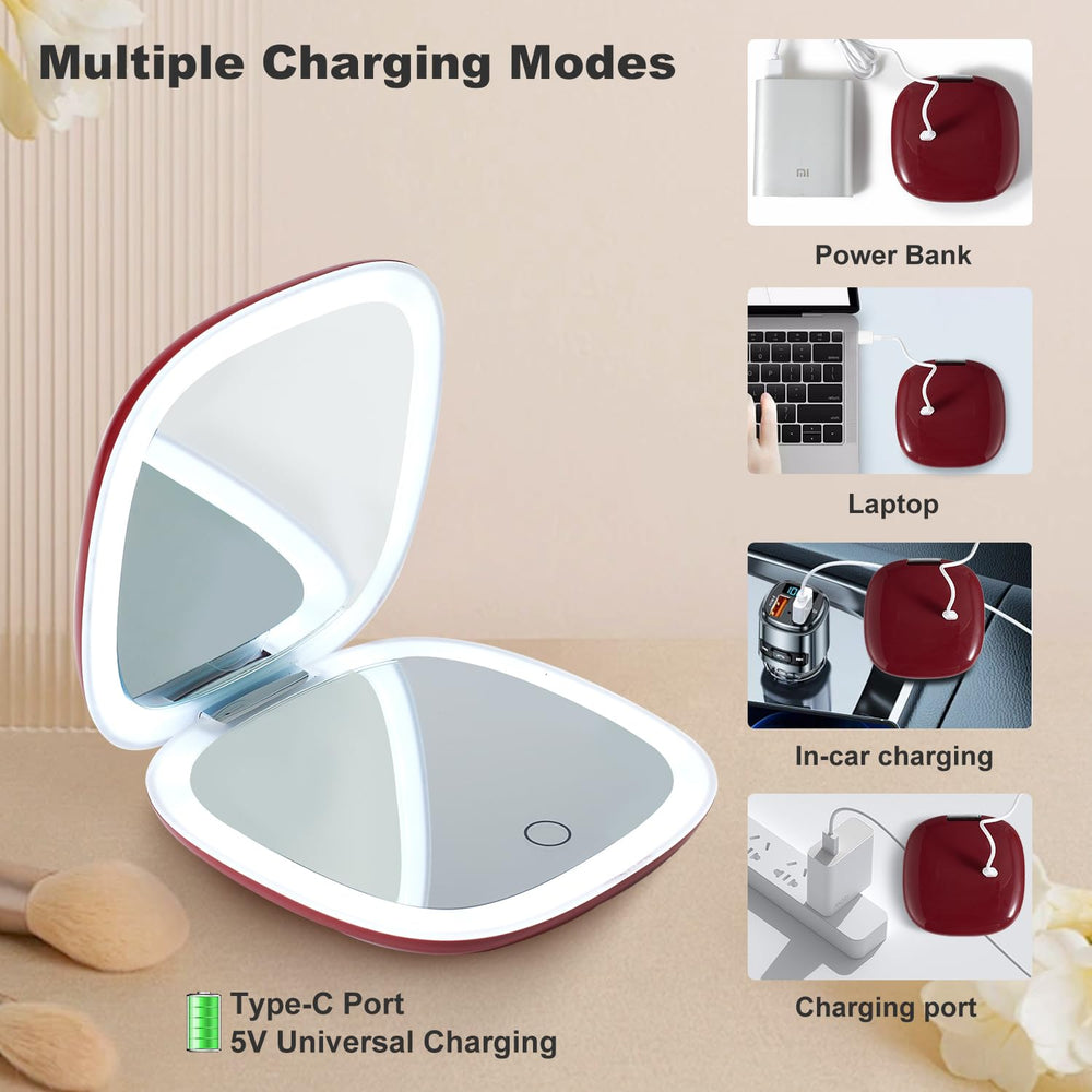 Mocado wine-red travel mirror shown in compact form