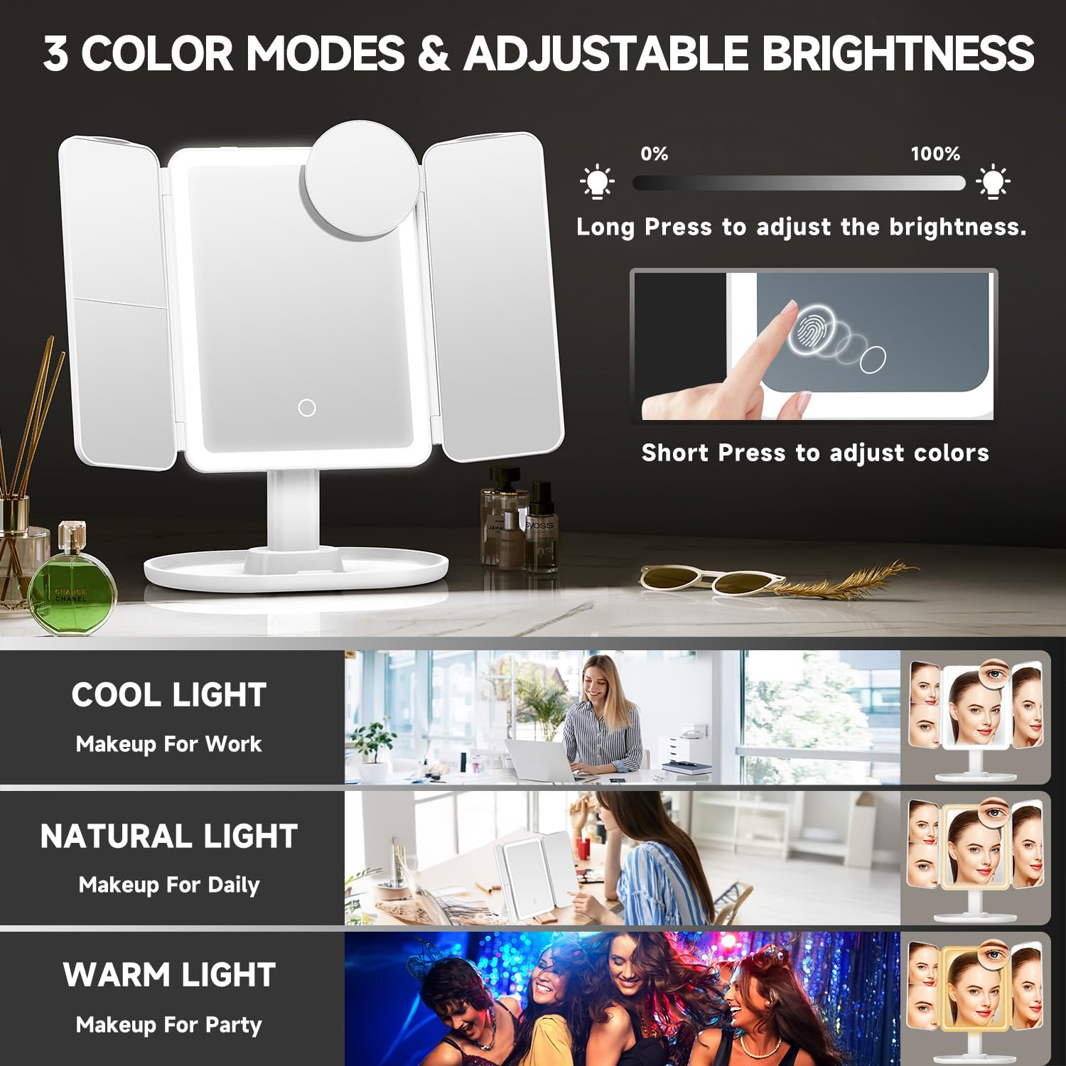 Mocado makeup mirror rechargeable battery with Type-C, long-lasting power