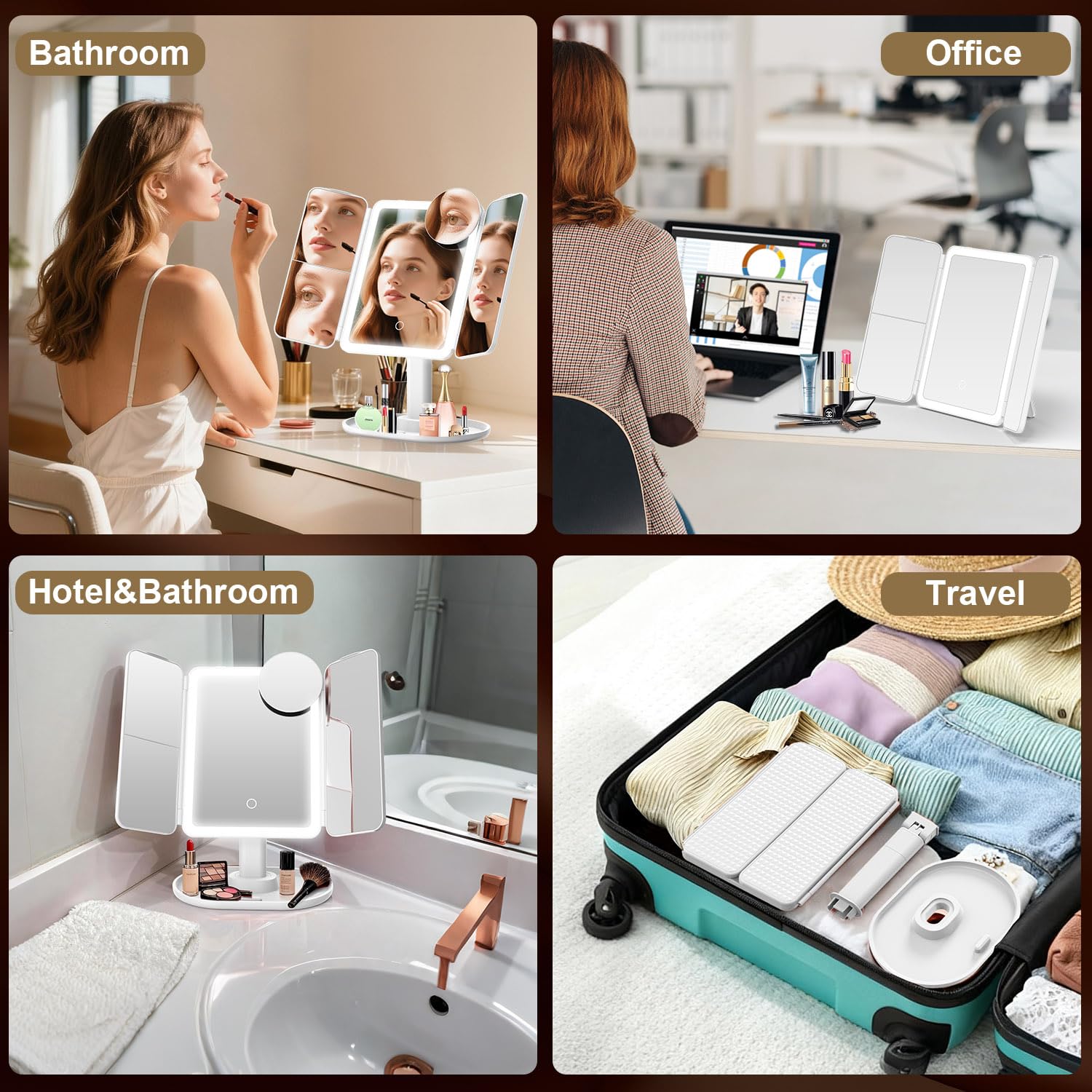 Mocado makeup mirror storage base holds lipsticks and brushes for organized vanity