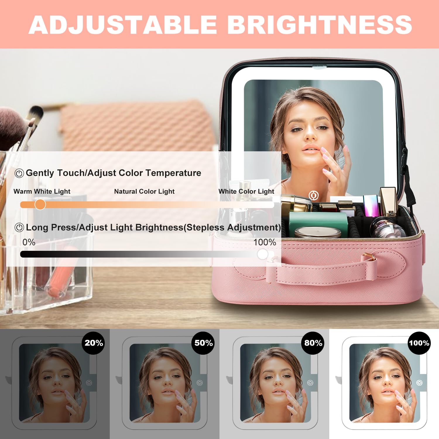 Mocado travel makeup bag featuring 10x magnifier for precise detail checks