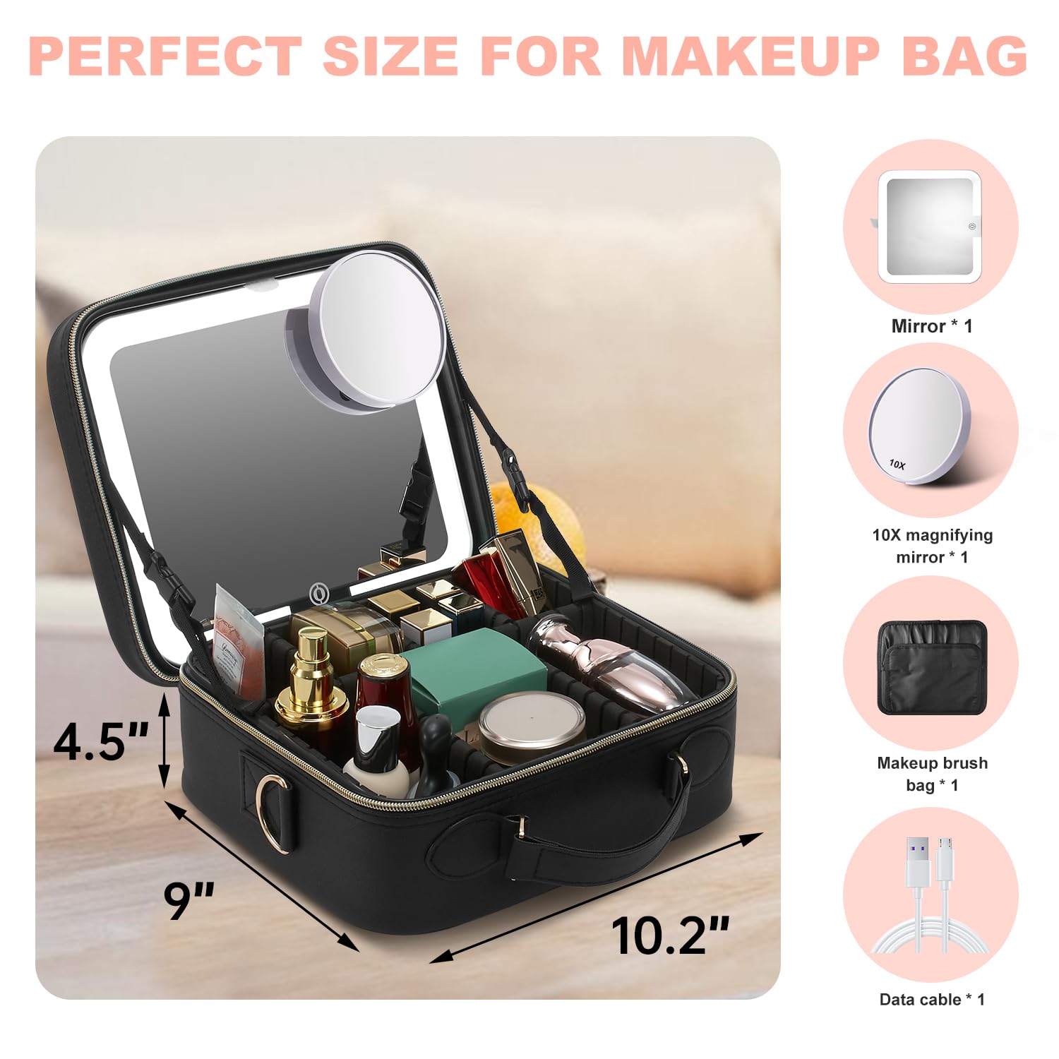 Mocado makeup bag with 10x magnifier for detailed grooming