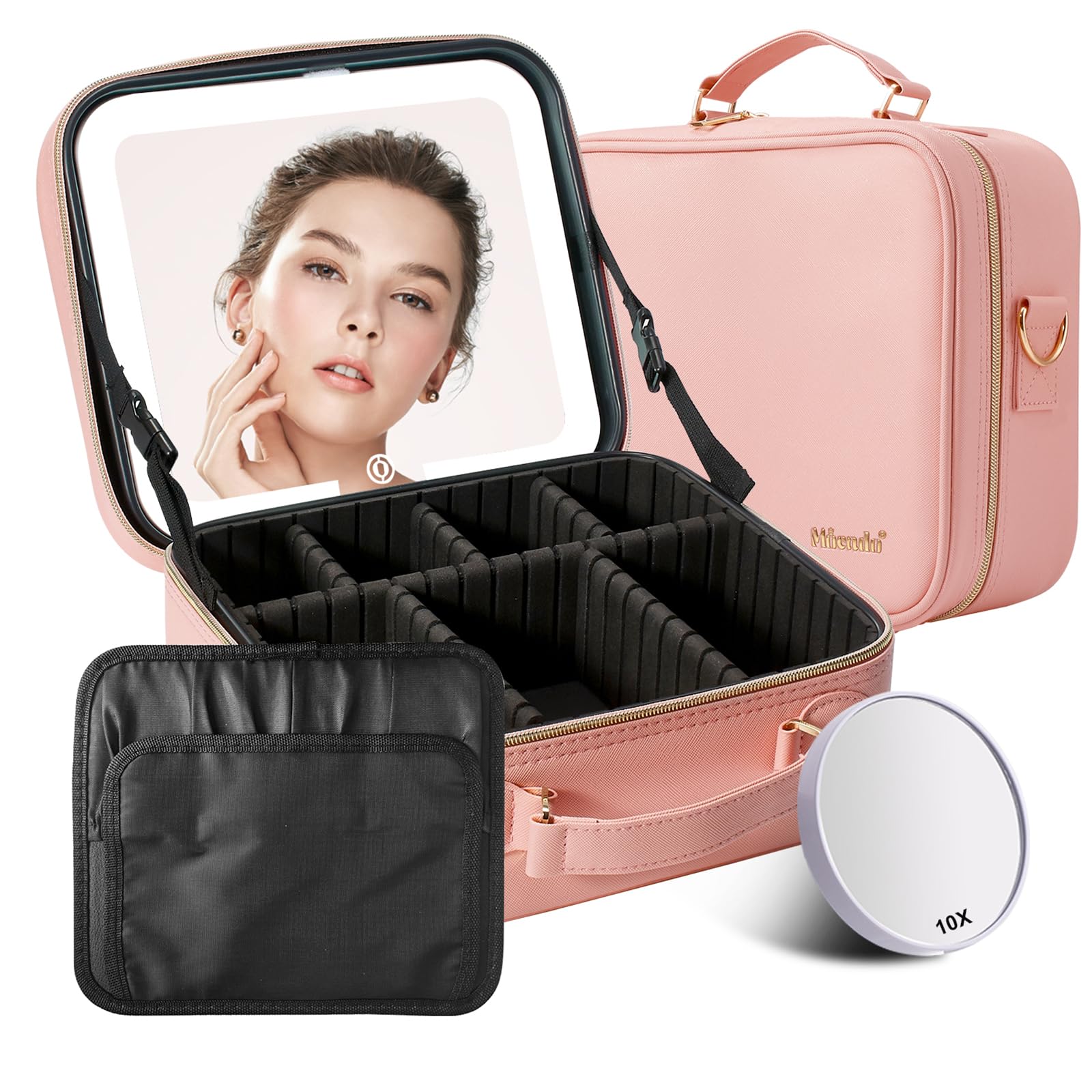 Mocado travel makeup bag with LED mirror closed for compact portability and organization