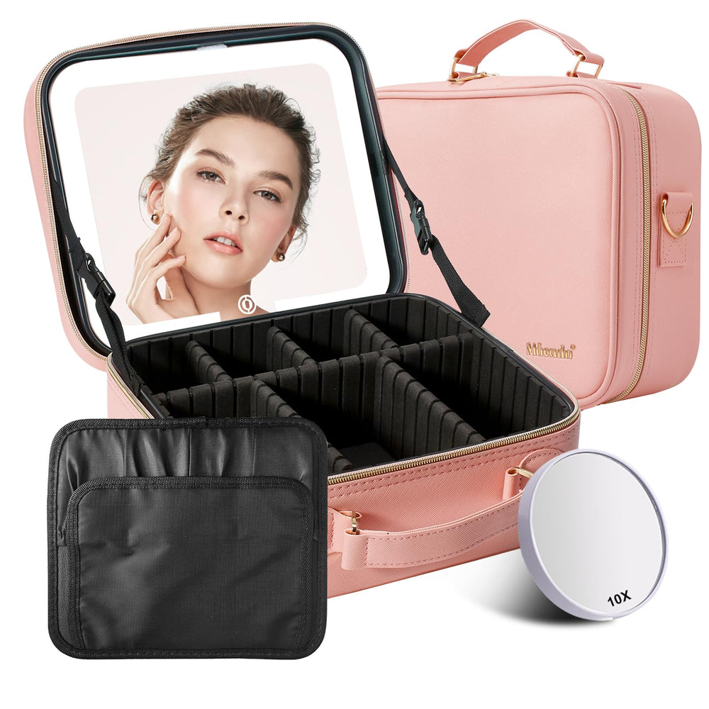 Mocado travel makeup bag with LED mirror closed for compact portability and organization