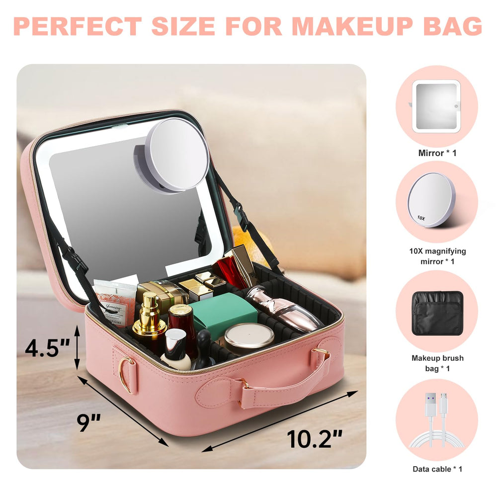 Mocado travel makeup bag with LED mirror open and stand for desk use