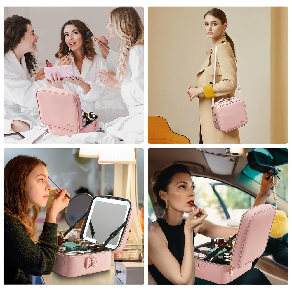 Mocado pink travel makeup bag with ergonomic handle for easy carry