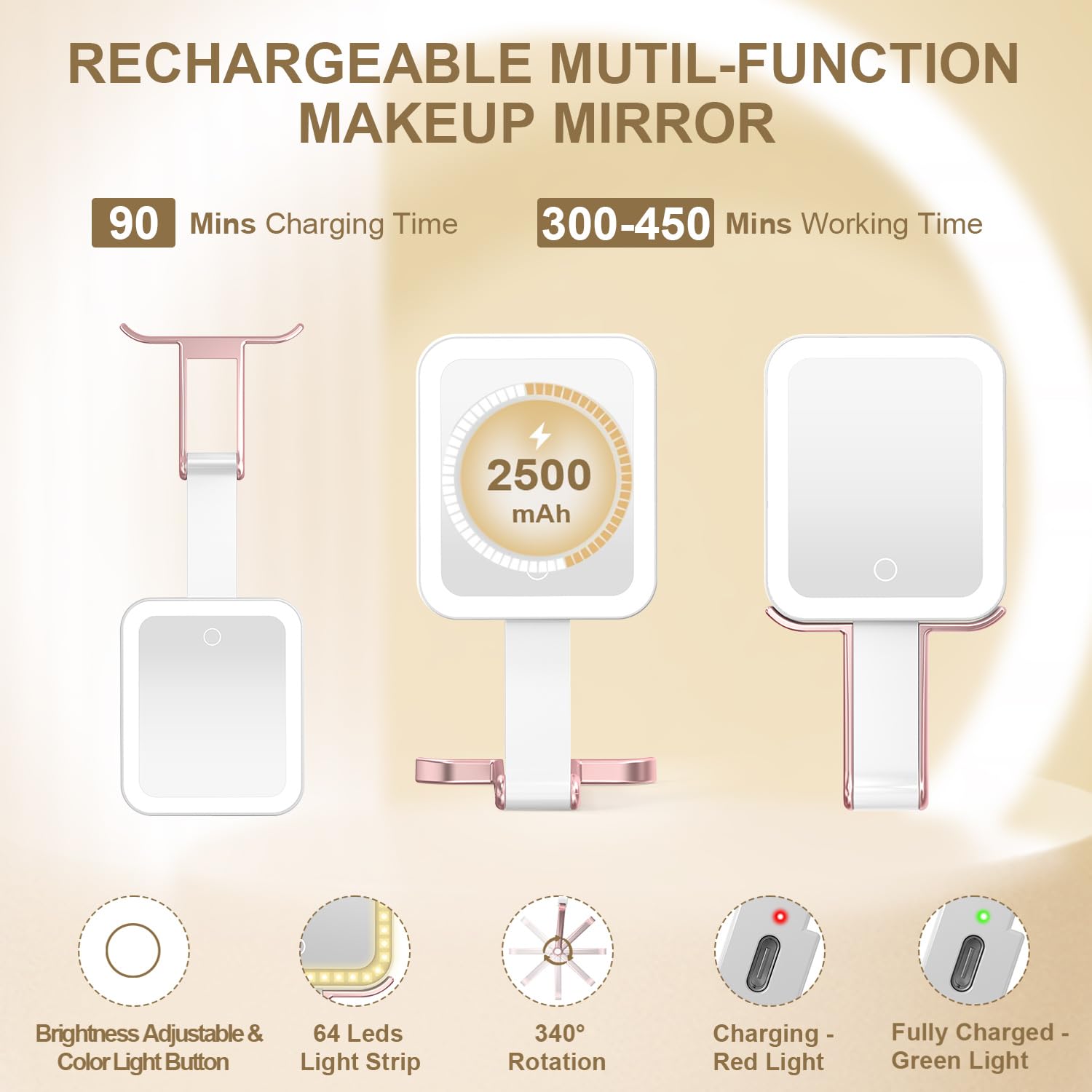 Mocado travel makeup mirror three-in-one design for versatile setups