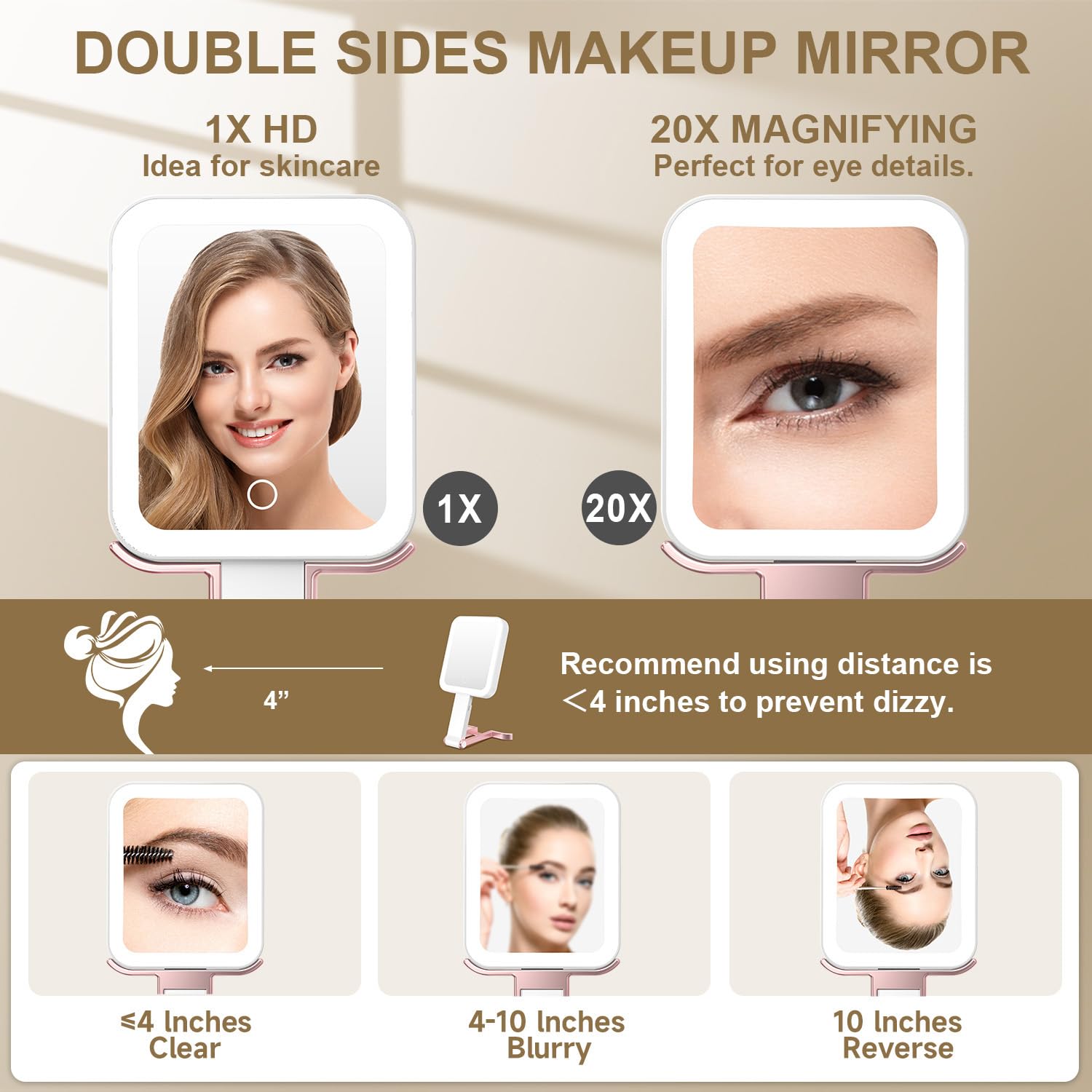 Mocado travel makeup mirror rechargeable battery for cordless use