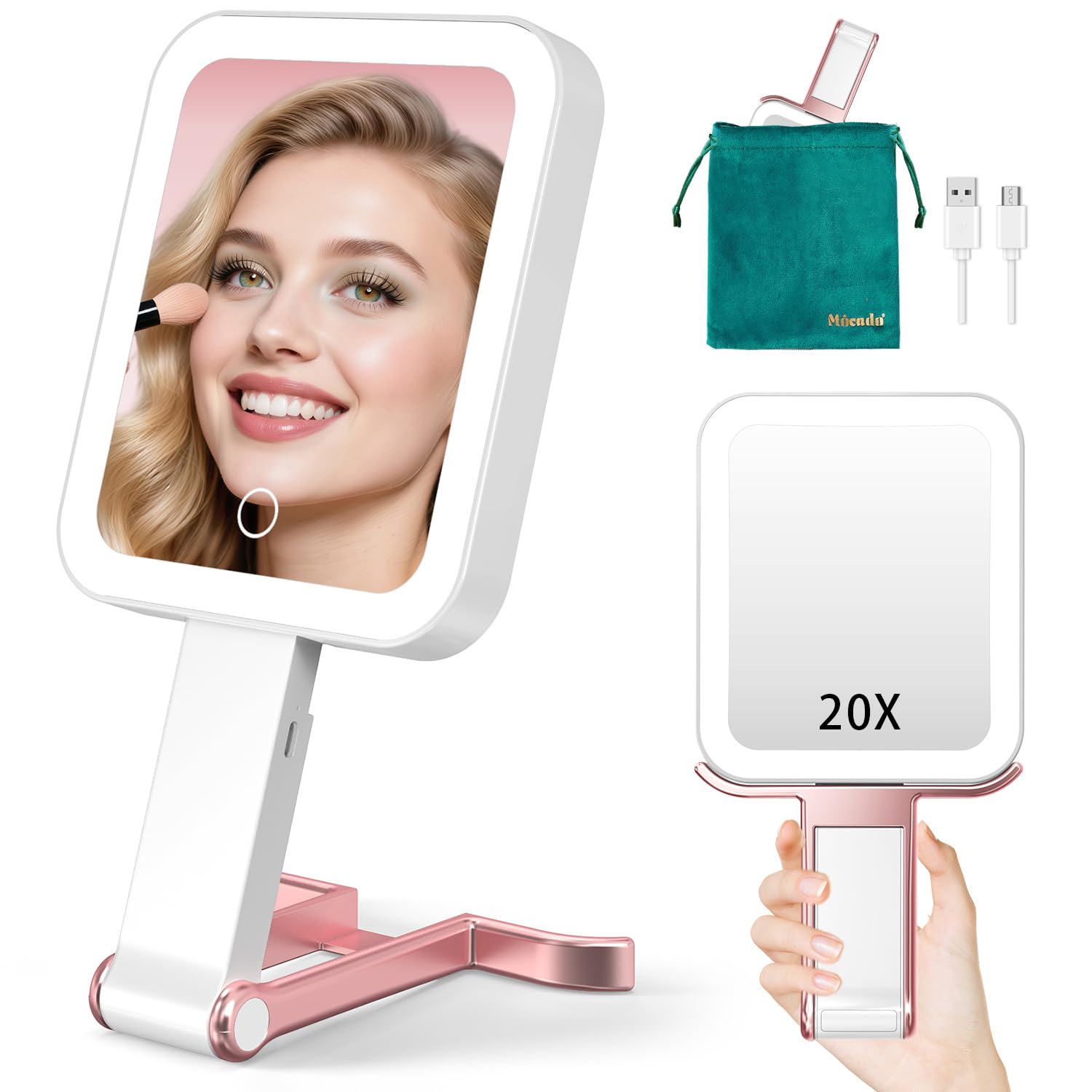 Mocado travel makeup mirror rose gold for on-the-go touch-ups