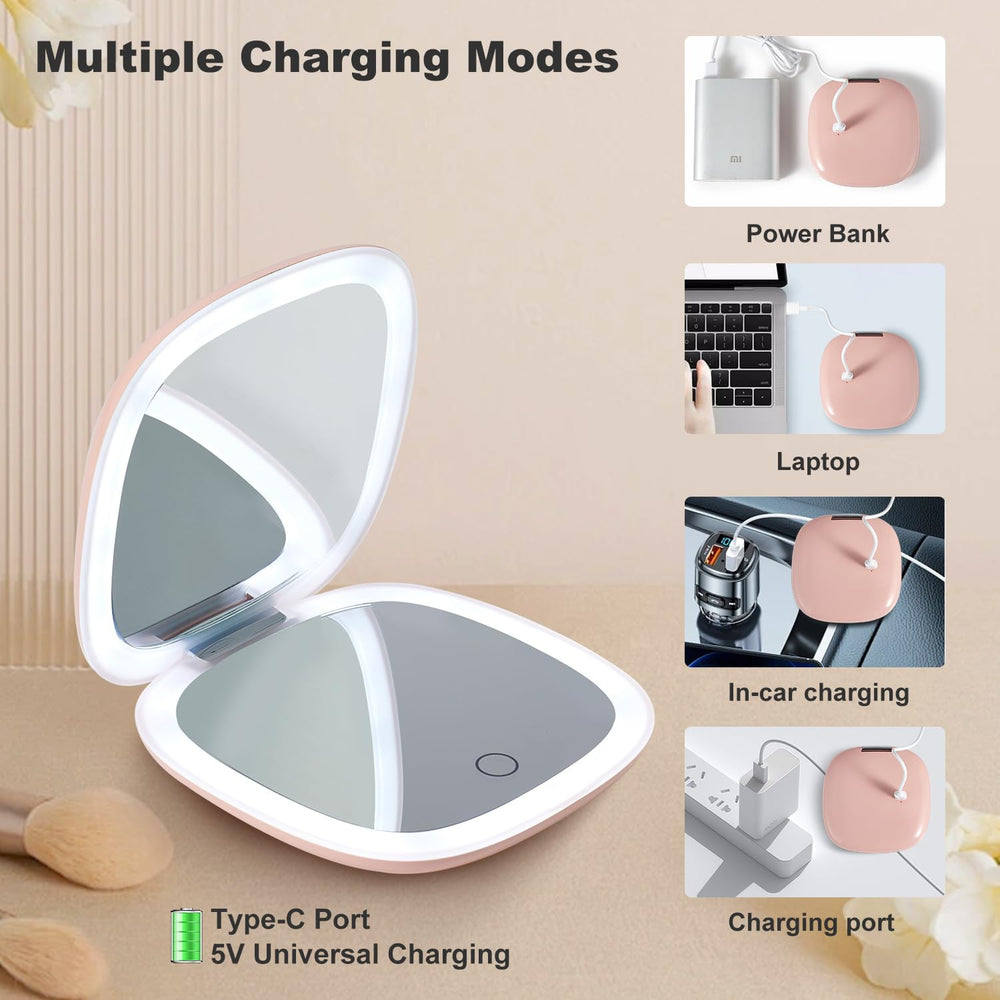 Mocado travel mirror features an easy-to-use touch button for light modes.