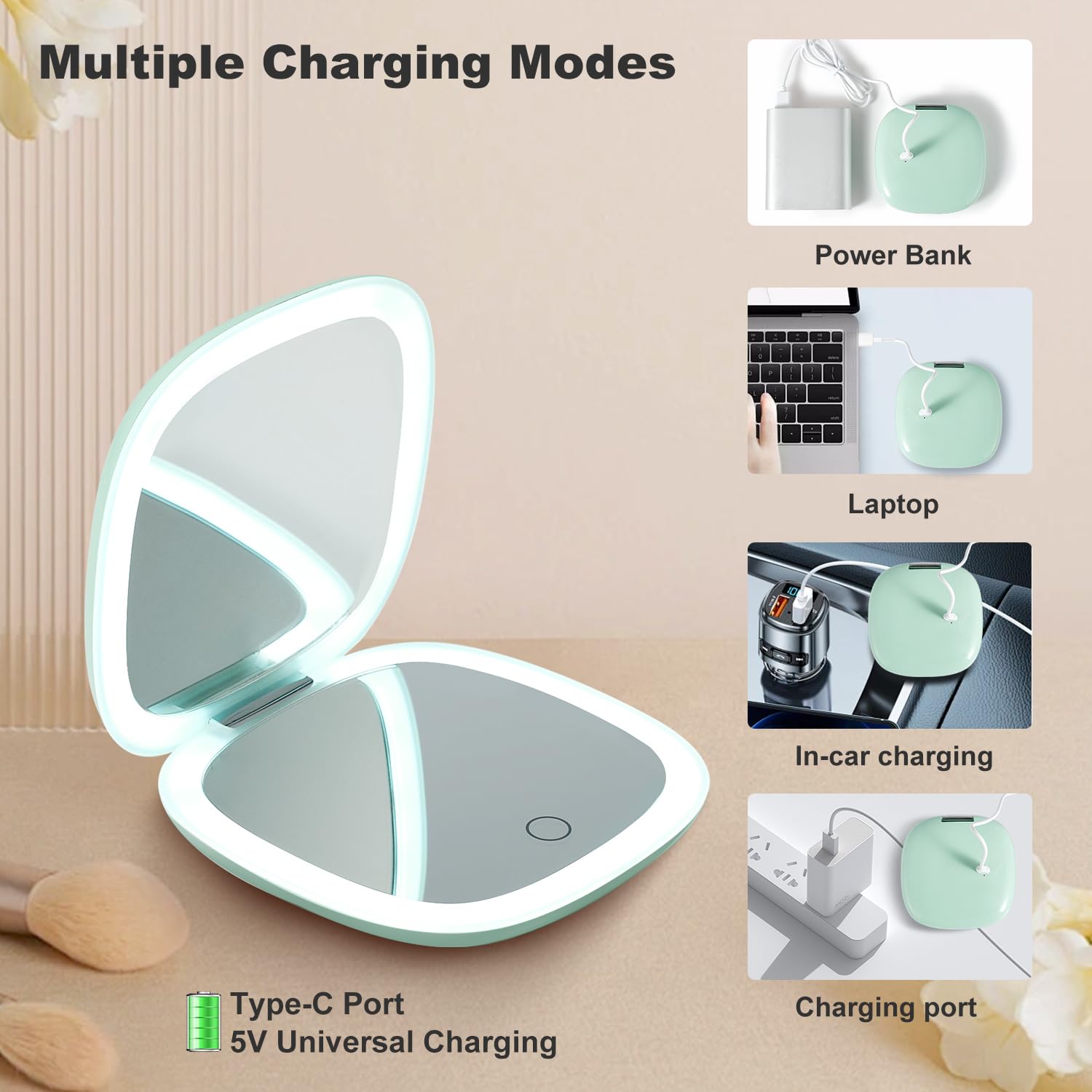 Mocado travel mirror fits easily in handbag or pocket for touch-ups
