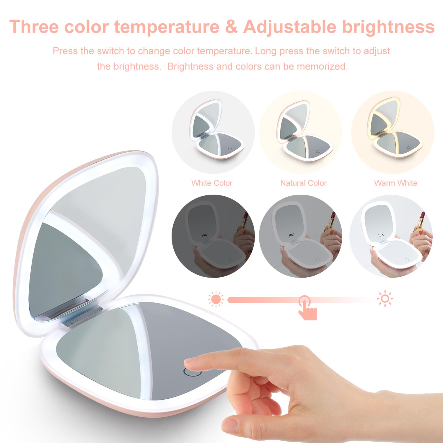 Mocado USB-rechargeable travel mirror with convenient charging from power bank.