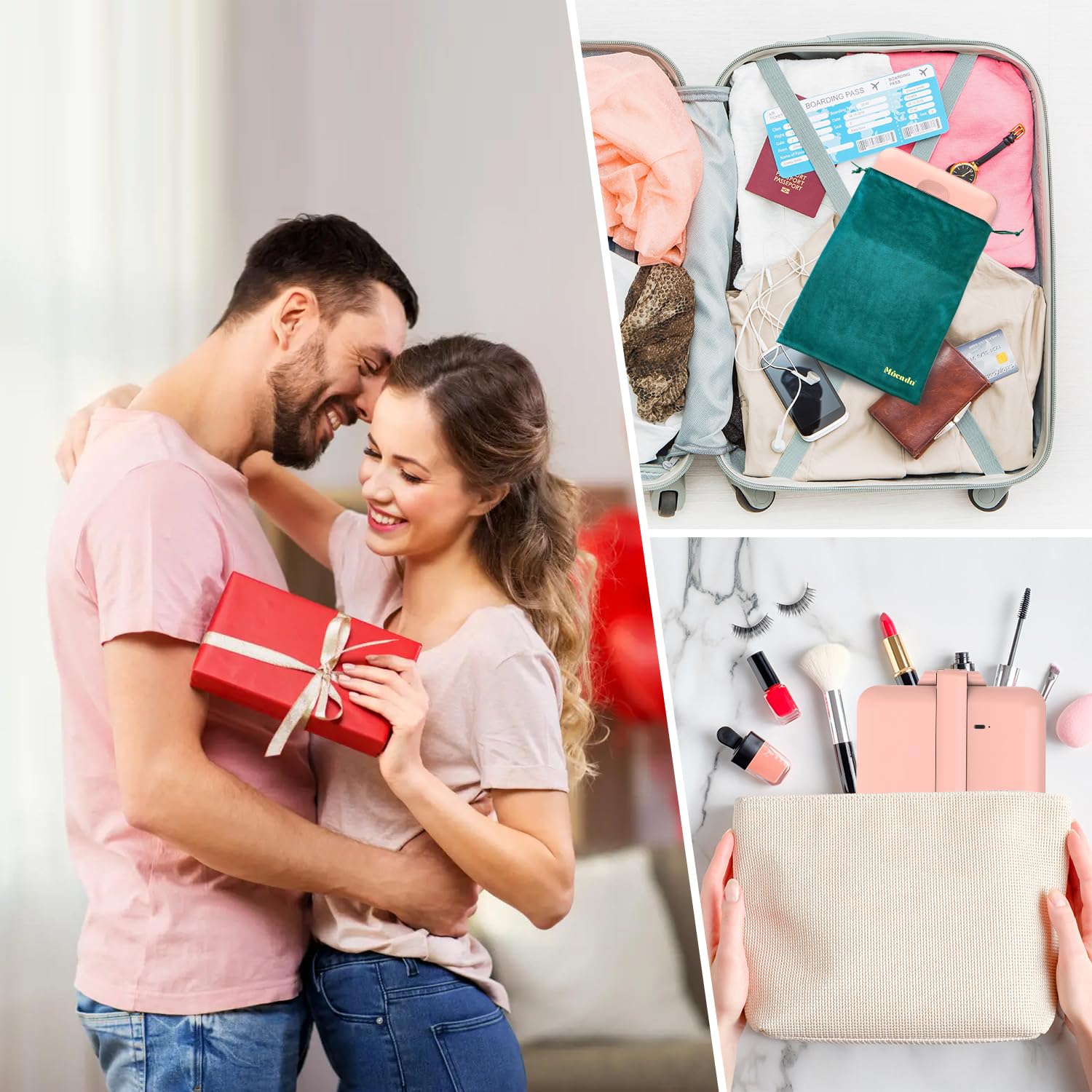 Mocado velvet-storage-bag keeps accessories organized on trips.