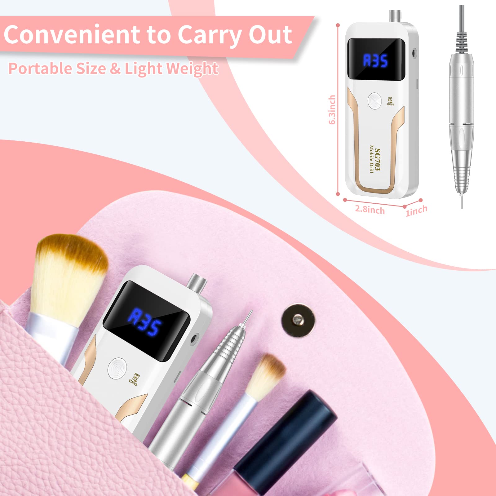 MOCOWIND cordless e-file with aluminum handpiece offers smooth, quiet operation.