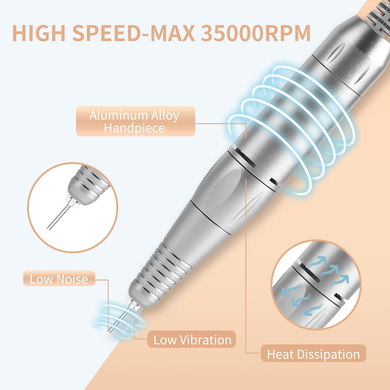 MOCOWIND ergonomic aluminum handpiece with comfortable grip and low vibration