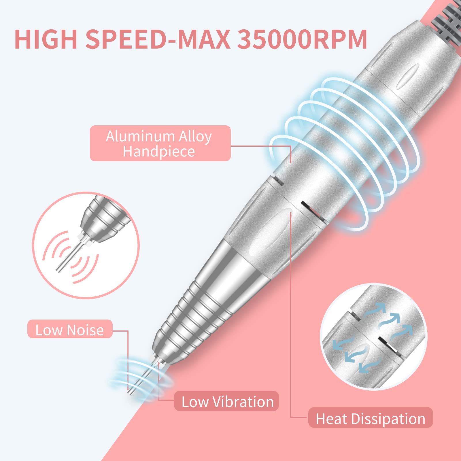 MOCOWIND nail drill LCD speed display helps precise polish control.