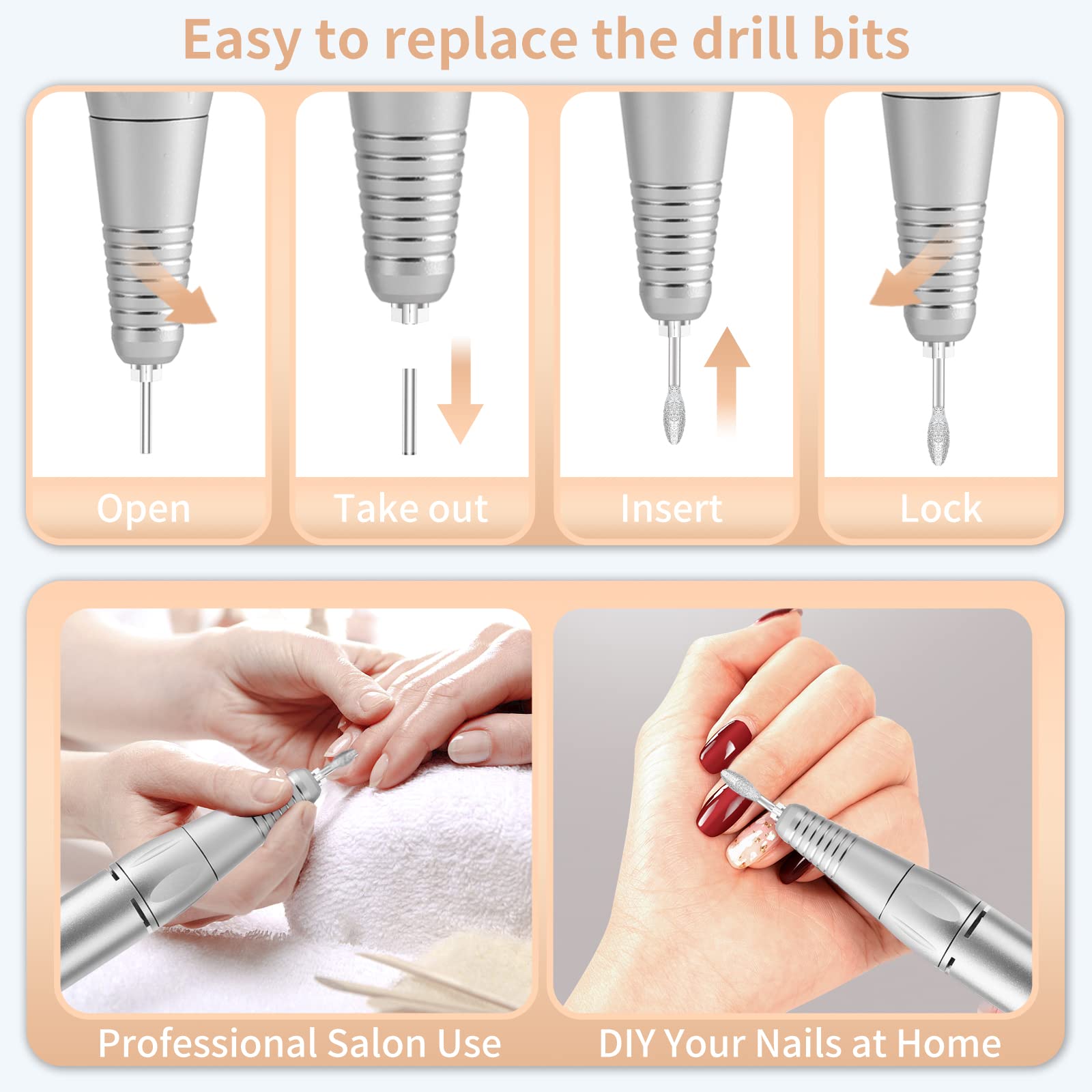 MOCOWIND multifunctional nail drill kit with diverse bits and bands