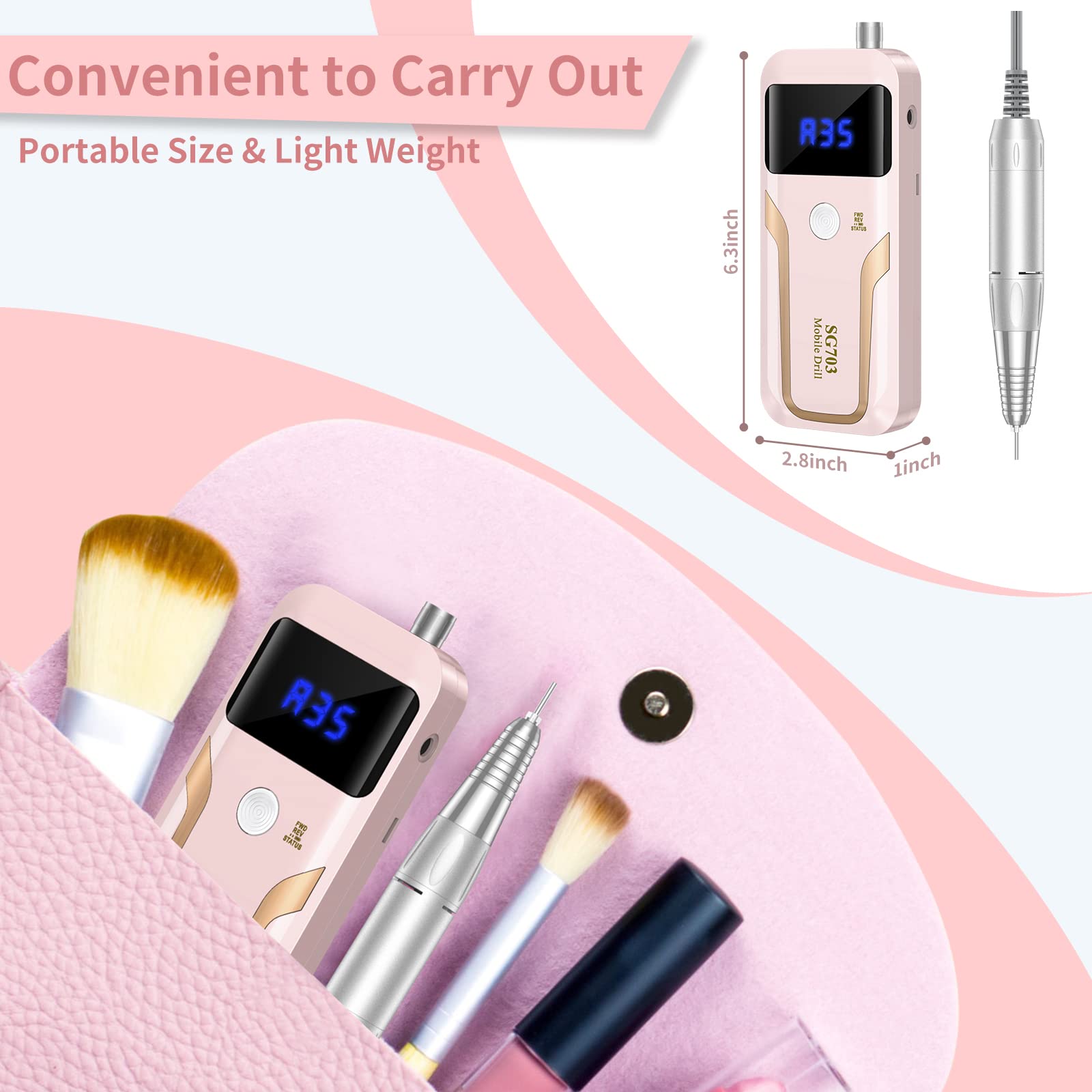 MOCOWIND nail drill LCD display provides speed and direction at a glance.