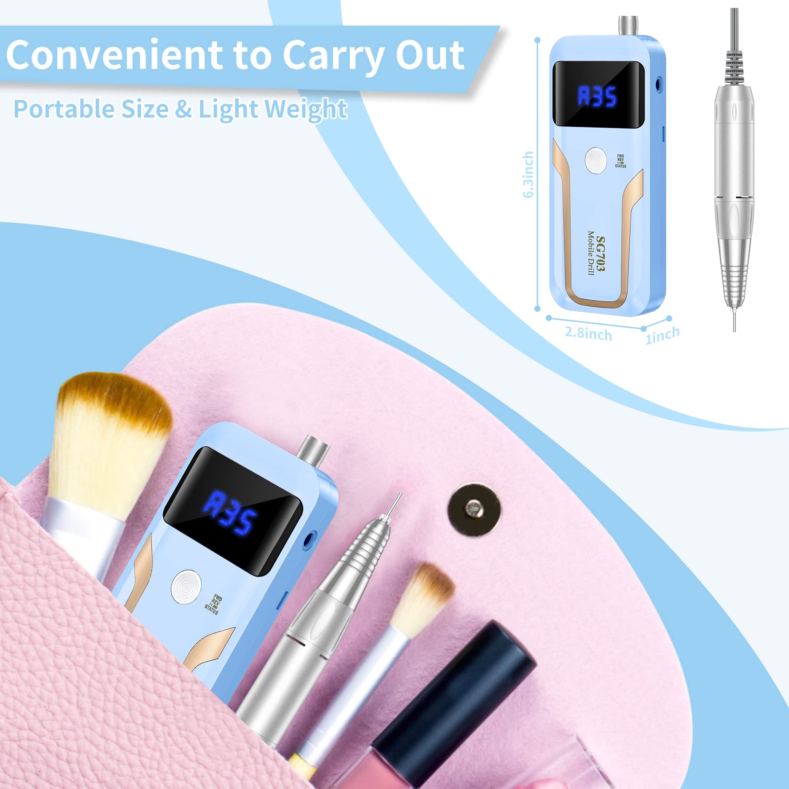 MOCOWIND blue nail drill kit includes bits for grinding, polishing, and removal.