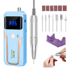 MOCOWIND portable nail drill in blue front view for precise at-home manicures.