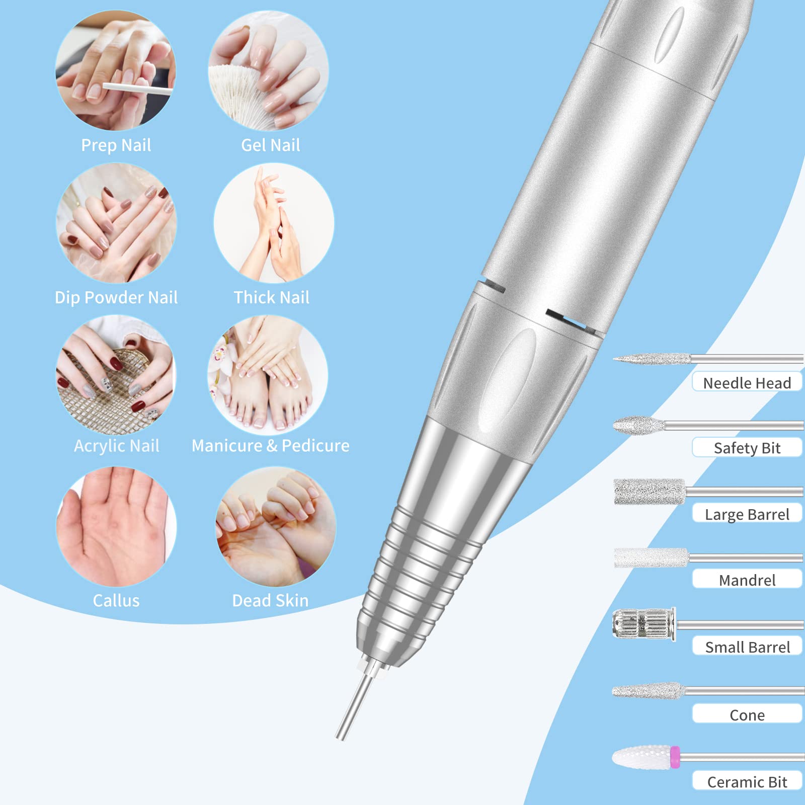 MOCOWIND blue cordless nail drill for on-the-go nail care and salon-quality results.