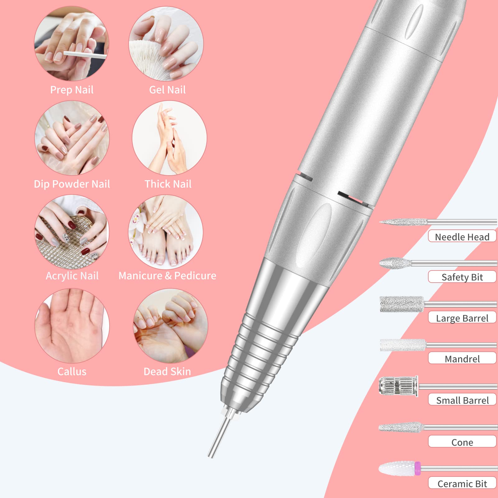 MOCOWIND rechargeable nail file with 3600mAh battery for all-day sessions.