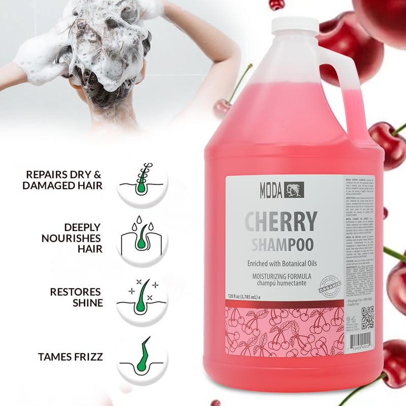 MODA Cherry Shampoo lather close-up highlights rich foam for cleansing