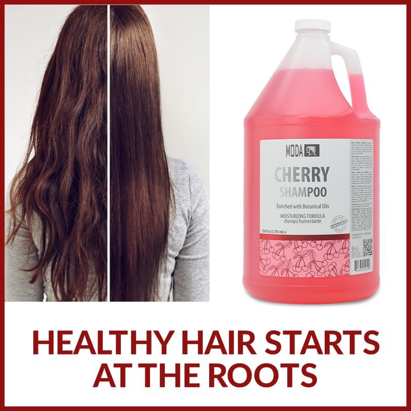 MODA Cherry Shampoo in a salon setting with professional application for clients