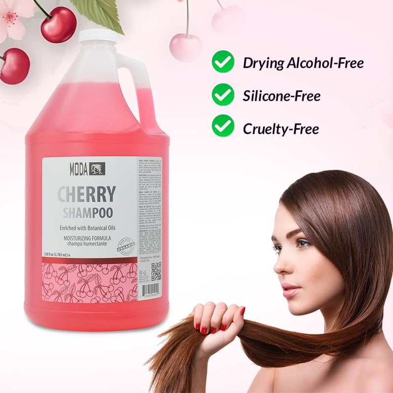 MODA Cherry Shampoo sulfate-free label highlights gentle cleansing for frequent use