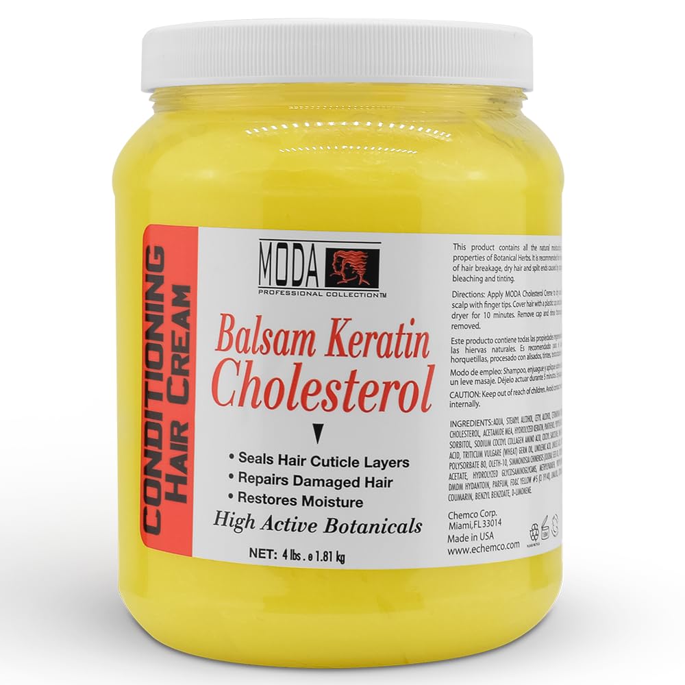 MODA Cholesterol Cream bottle pour demonstrates easy application for damaged, dry hair