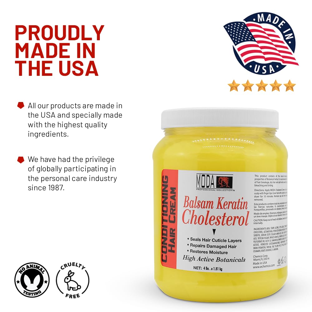 MODA Cholesterol Cream label packaging emphasizes sulfate-free, cruelty-free, USA-made values