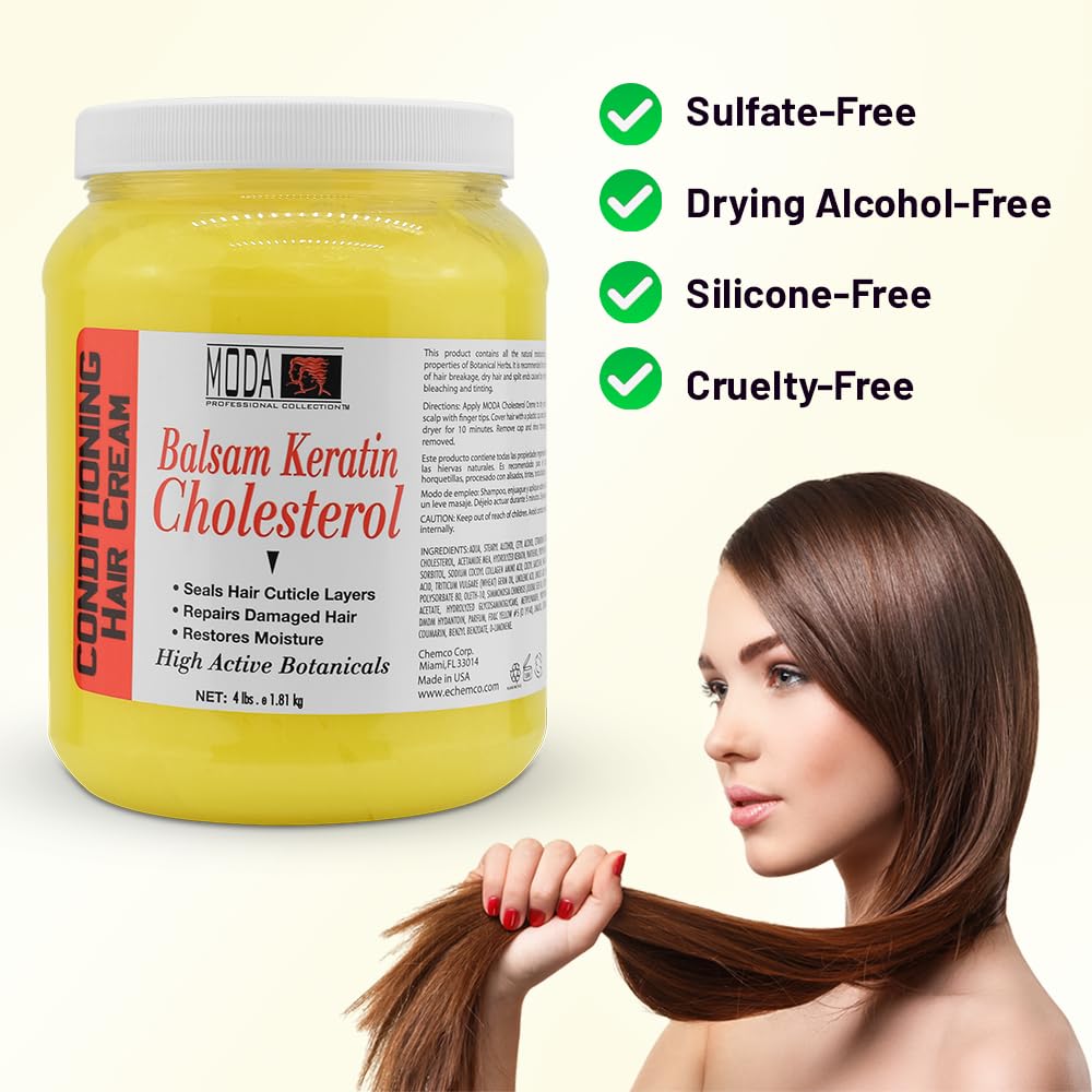 MODA Cholesterol Cream texture close-up shows rich, creamy conditioning that nourishes hair