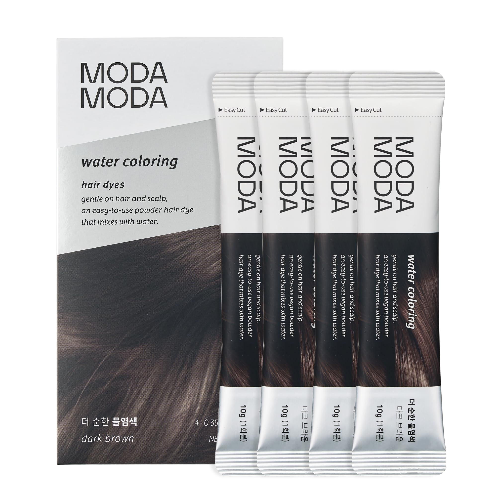 MODA MODA water coloring packets closeup for mess-free at-home gray coverage