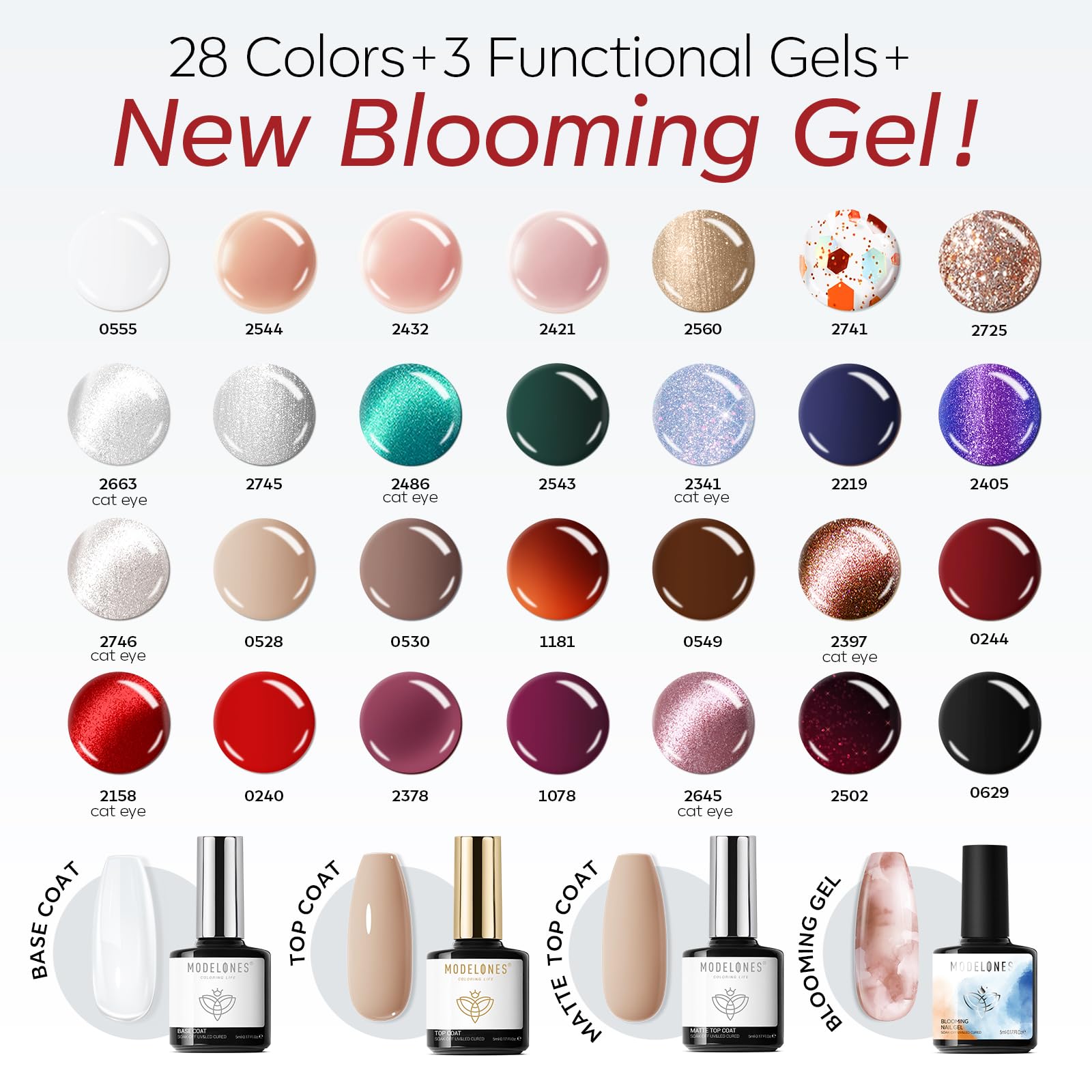 Modelones 28 colors gel polish display bold, festive nail options at home.