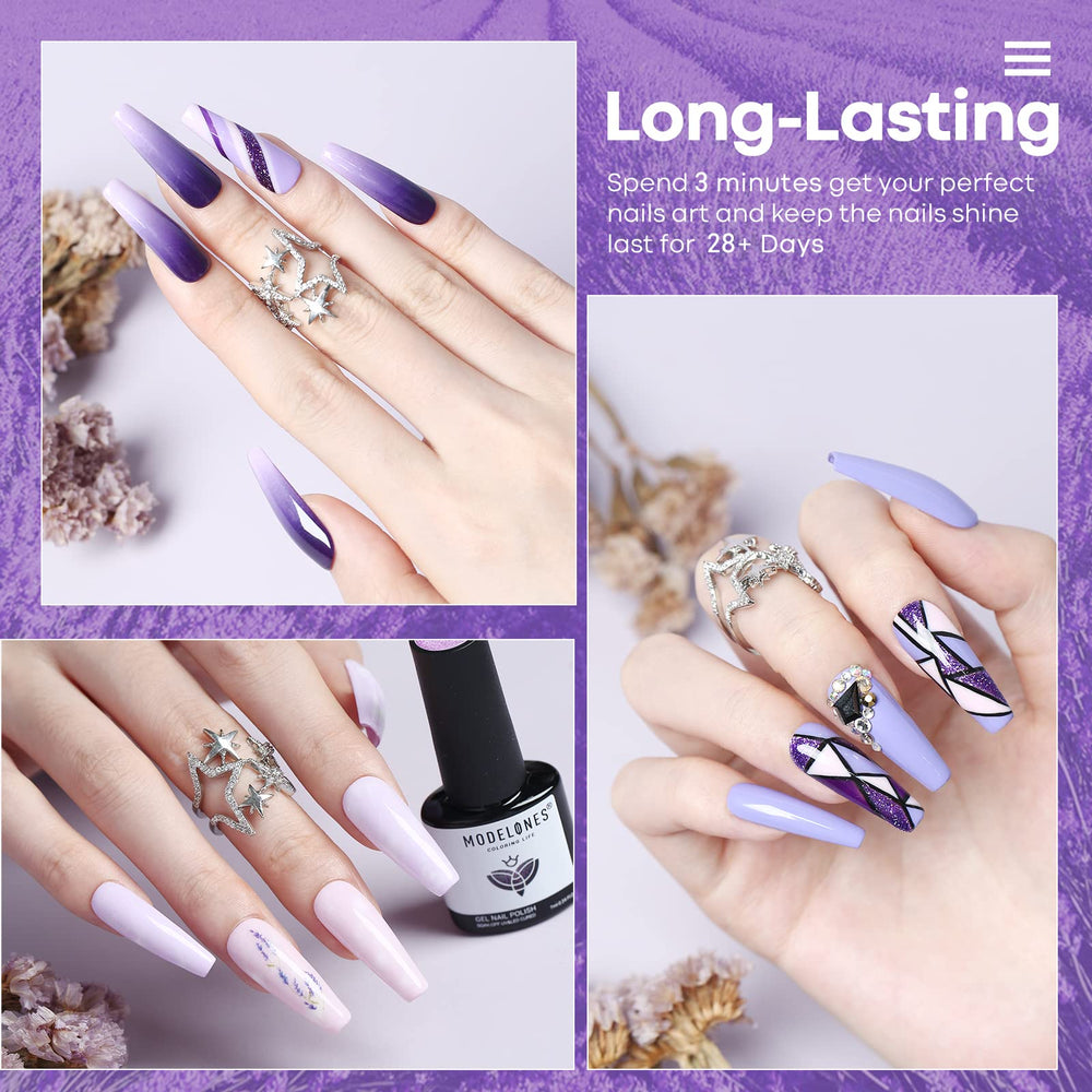 Modelones 28-day wear claims bubble-free and peel-free results with proper base/top coats.